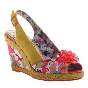 Poetic Licence Yellow and Pink Floral Measure Up Peep-Toe Sandal Heels Size 7.5